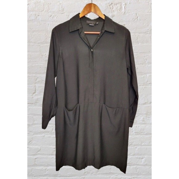 Hatch The Shia Shirt Dress Maternity S/M 1 Black Half Button Pockets Lagenlook - Picture 2 of 5